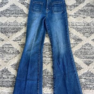 Blue Cropped Ankle Jeans with Vintage Flare